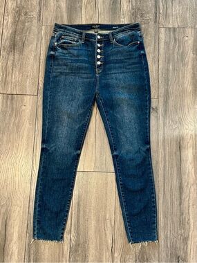 Judy Blue Skinny Fit Button Fly Jeans Size 15/32 Dark Wash Raw Hem